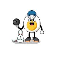 Mascot of boiled egg as a bowling player vector