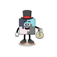 jigsaw puzzle mascot illustration rich man holding a money sack vector