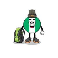 Illustration of nigeria flag mascot as a hiker vector