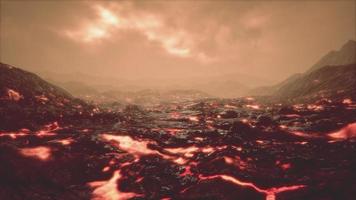 Lava Field under sunset clouds on background photo