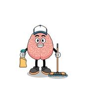 mascota del personaje del cerebro como servicio de limpieza vector