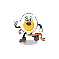 Mascot cartoon of boiled egg running on finish line vector