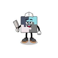 Mascot of jigsaw puzzle as a butcher vector