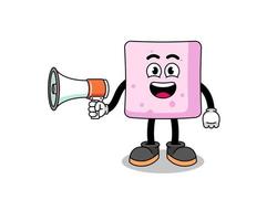 marshmallow cartoon illustration holding megaphone vector