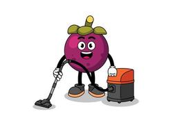 Character mascot of mangosteen holding vacuum cleaner vector