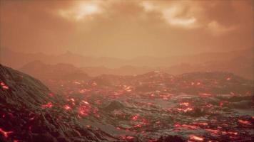 Lava Field under sunset clouds on background photo