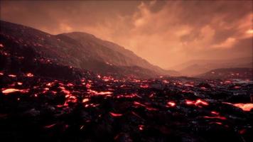 Beautiful view at night of the Active Volcano with red Lava