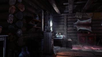 fragment of the interior of an old peasant log cabin photo