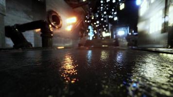 neon bokeh lights at rainy night photo