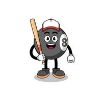 caricatura de la mascota de la bola de billar como jugador de béisbol vector