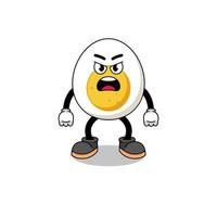 boiled egg cartoon illustration with angry expression vector