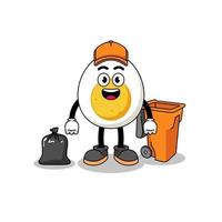 ilustración de dibujos animados de huevo hervido como recolector de basura vector