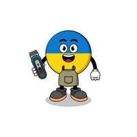 Cartoon Illustration of ukraine flag as a barber man vector