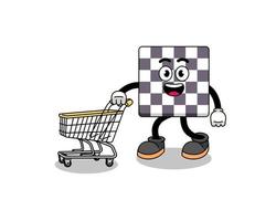 Cartoon of chessboard holding a shopping trolley vector