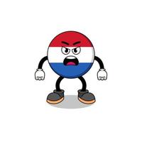 netherlands flag cartoon illustration with angry expression vector