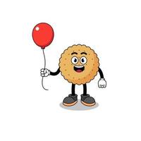 dibujos animados de galleta redonda sosteniendo un globo vector