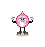 Mascot cartoon of sliced onion posing with muscle vector