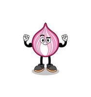 Mascot cartoon of sliced onion posing with muscle vector