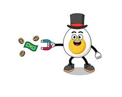 Character Illustration of boiled egg catching money with a magnet vector