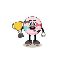 Cartoon mascot of bath bomb holding a trophy vector