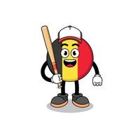 caricatura de la mascota de la bandera de bélgica como jugador de béisbol vector