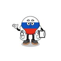 caricatura, mascota, de, rusia, bandera, doctor vector