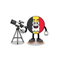 Illustration of belgium flag mascot as an astronomer vector