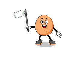 Cartoon Illustration of egg holding a white flag vector