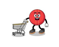 Cartoon of cricket ball holding a shopping trolley vector
