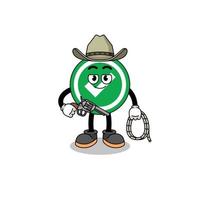 mascota del personaje de la marca de verificación como un vaquero vector