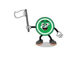 Cartoon Illustration of check mark holding a white flag vector