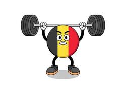 belgium flag mascot cartoon lifting a barbell vector