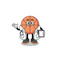 caricatura, mascota, de, baloncesto, doctor vector