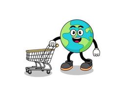 Cartoon of earth holding a shopping trolley vector