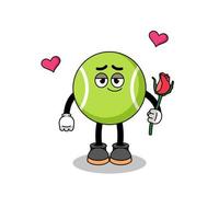 mascota de la pelota de tenis enamorándose vector