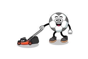soccer ball illustration cartoon holding lawn mower vector
