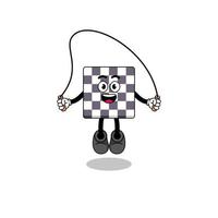 la caricatura de la mascota del tablero de ajedrez está jugando a saltar la cuerda vector