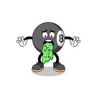 billiard ball mascot cartoon vomiting vector