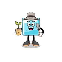 Illustration of ice block cartoon holding a plant seed vector