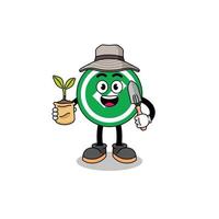 Illustration of check mark cartoon holding a plant seed vector