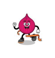 Mascot cartoon of onion red running on finish line vector