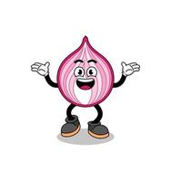 sliced onion cartoon searching with happy gesture vector