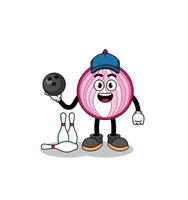 Mascot of sliced onion as a bowling player vector