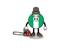 nigeria flag illustration cartoon as a lumberjack vector