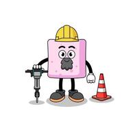 Character cartoon of marshmallow working on road construction vector