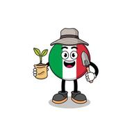 ilustración de dibujos animados de bandera de italia sosteniendo una semilla de planta vector