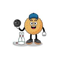 Mascot of biscuit round as a bowling player vector