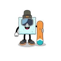 Mascot cartoon of sugar cube snowboard player vector