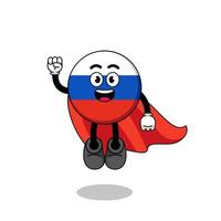 dibujos animados de la bandera de rusia con superhéroe volador vector