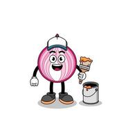 Character mascot of sliced onion as a painter vector